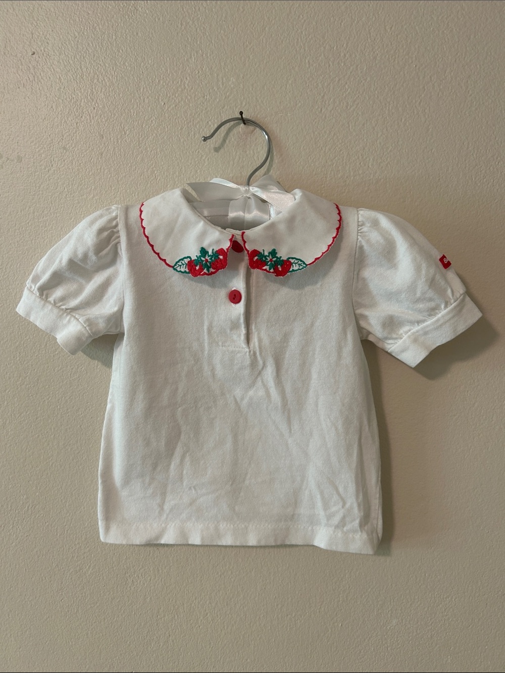 Vintage OshKosh B'gosh White Peter Pan Collar Top with Red & Green Embroidery